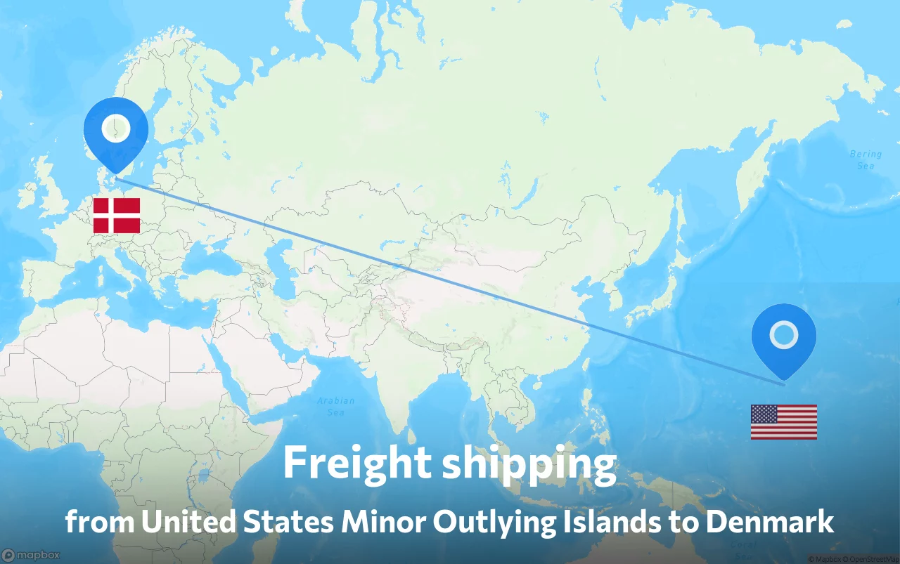 Shipping route from United States Minor Outlying Islands to Denmark