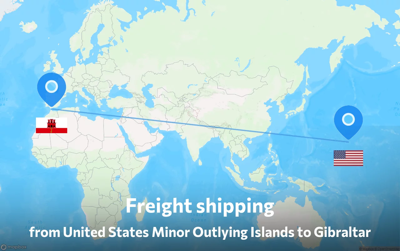 Shipping route from United States Minor Outlying Islands to Gibraltar