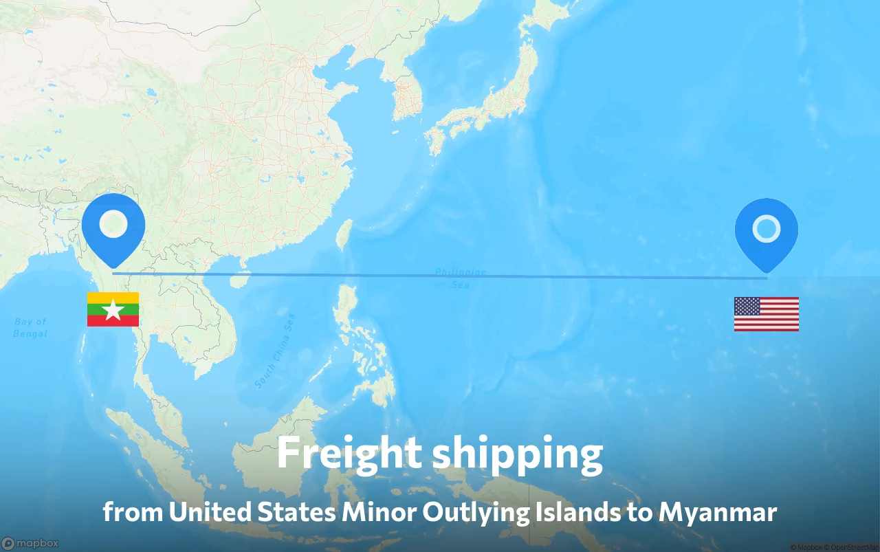 Shipping route from United States Minor Outlying Islands to Myanmar