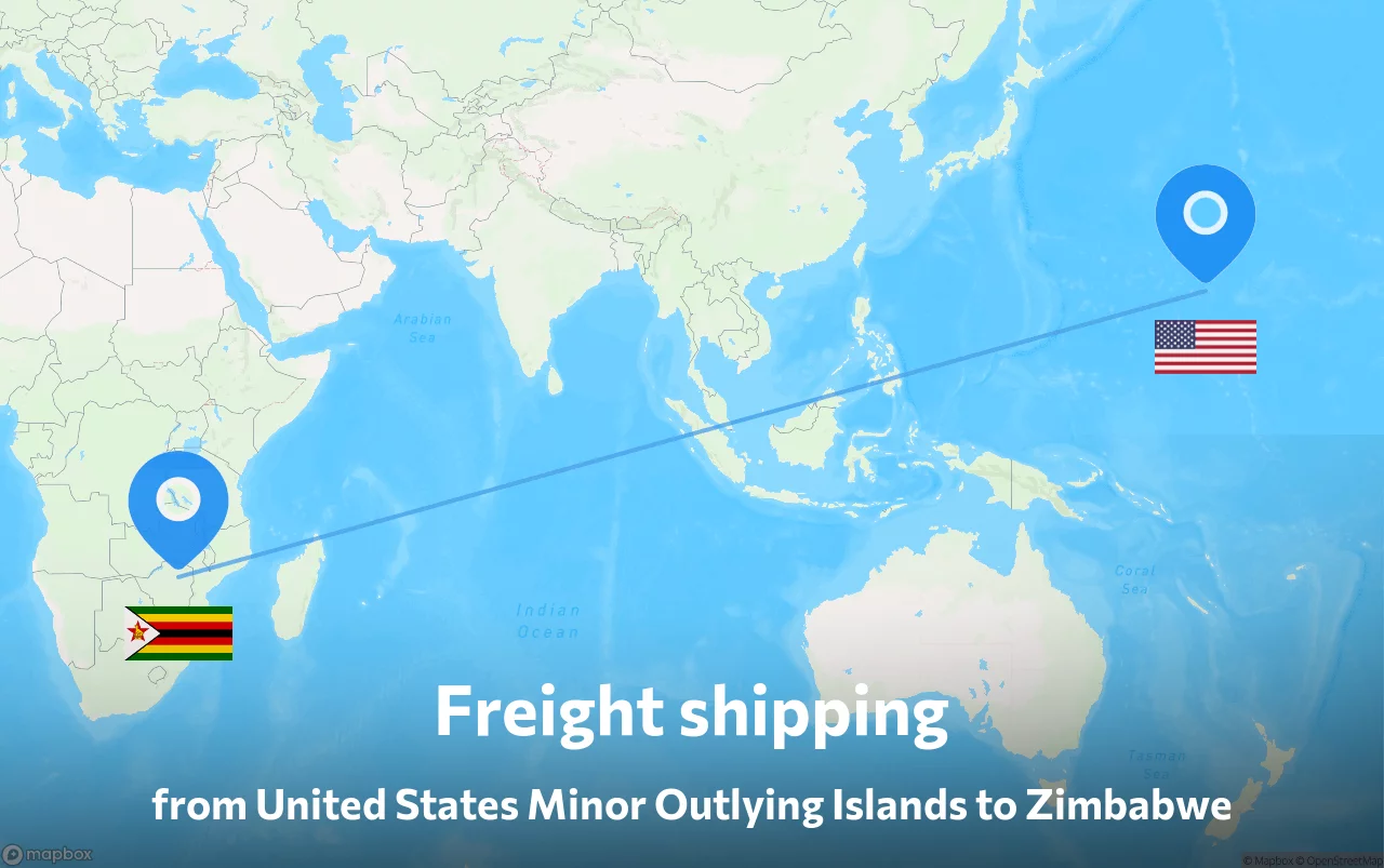 Shipping route from United States Minor Outlying Islands to Zimbabwe