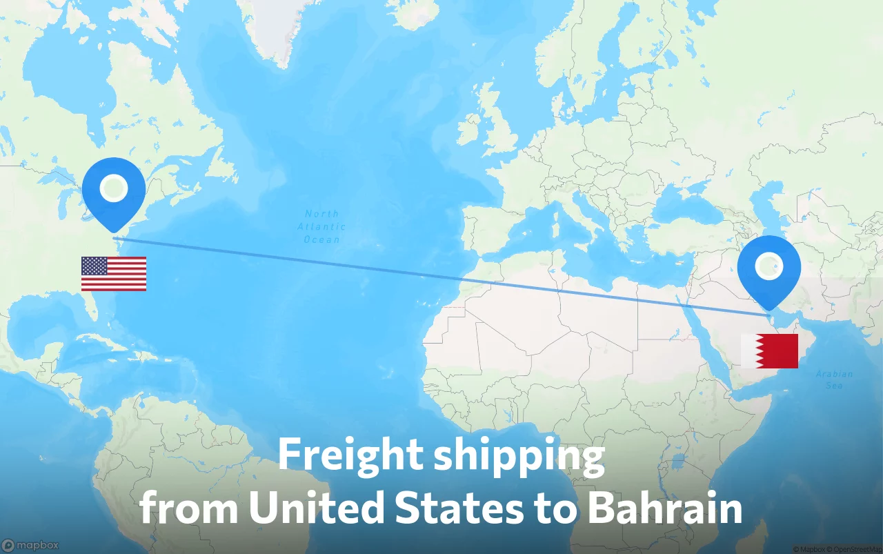 Shipping route from United States to Bahrain