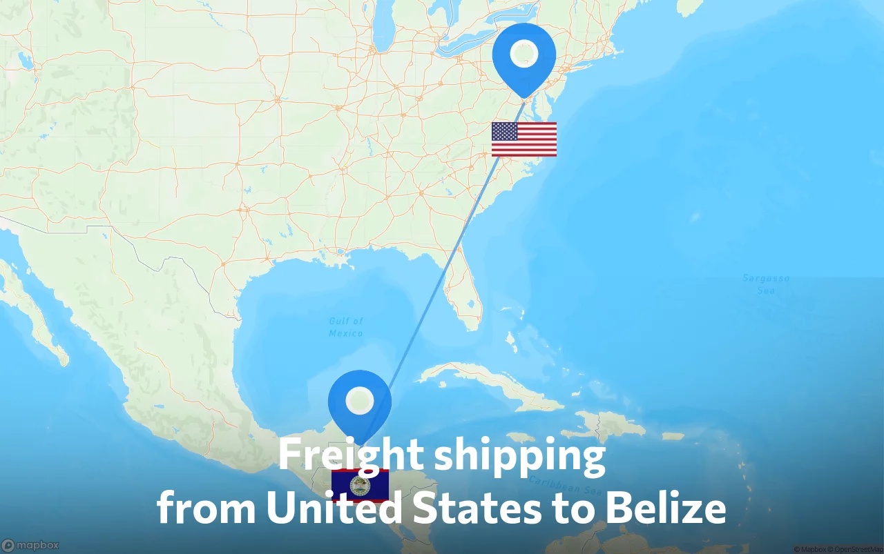 Shipping route from United States to Belize