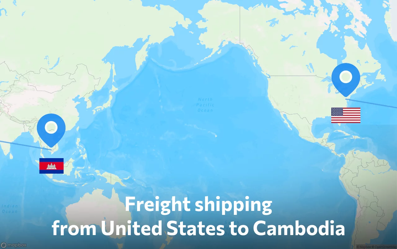 Shipping route from United States to Cambodia