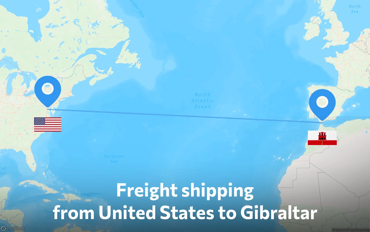 Shipping route from United States to Gibraltar