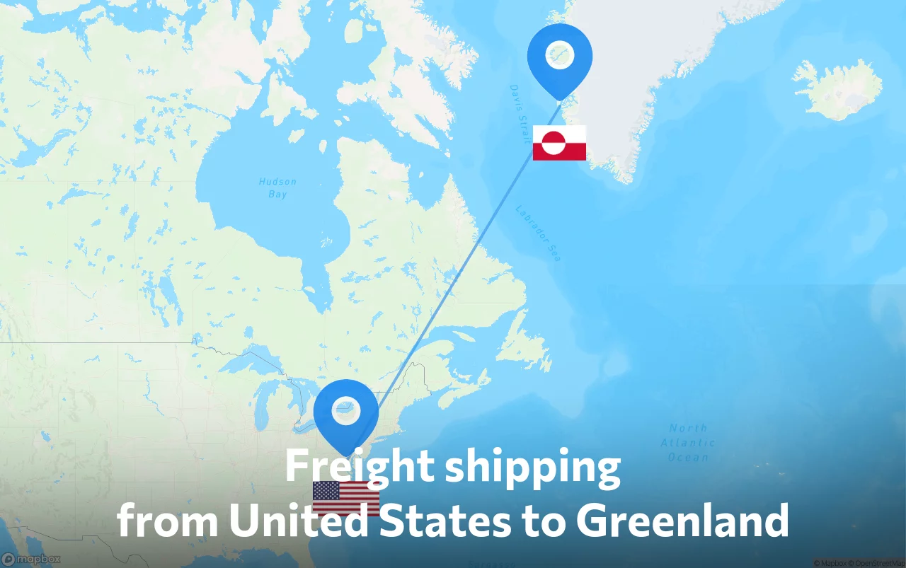 Shipping route from United States to Greenland
