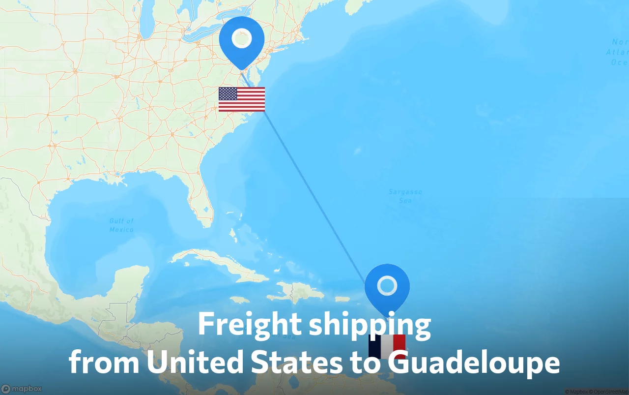 Shipping route from United States to Guadeloupe