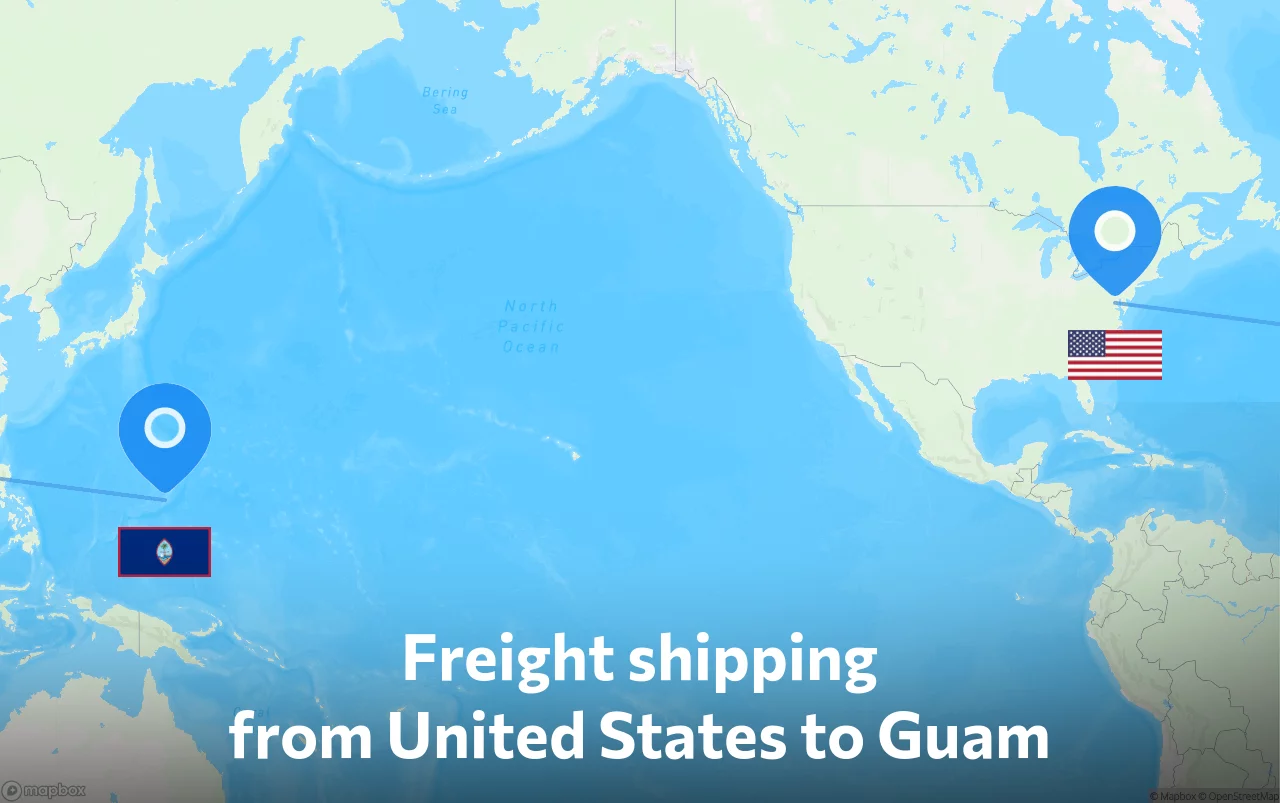 Shipping route from United States to Guam