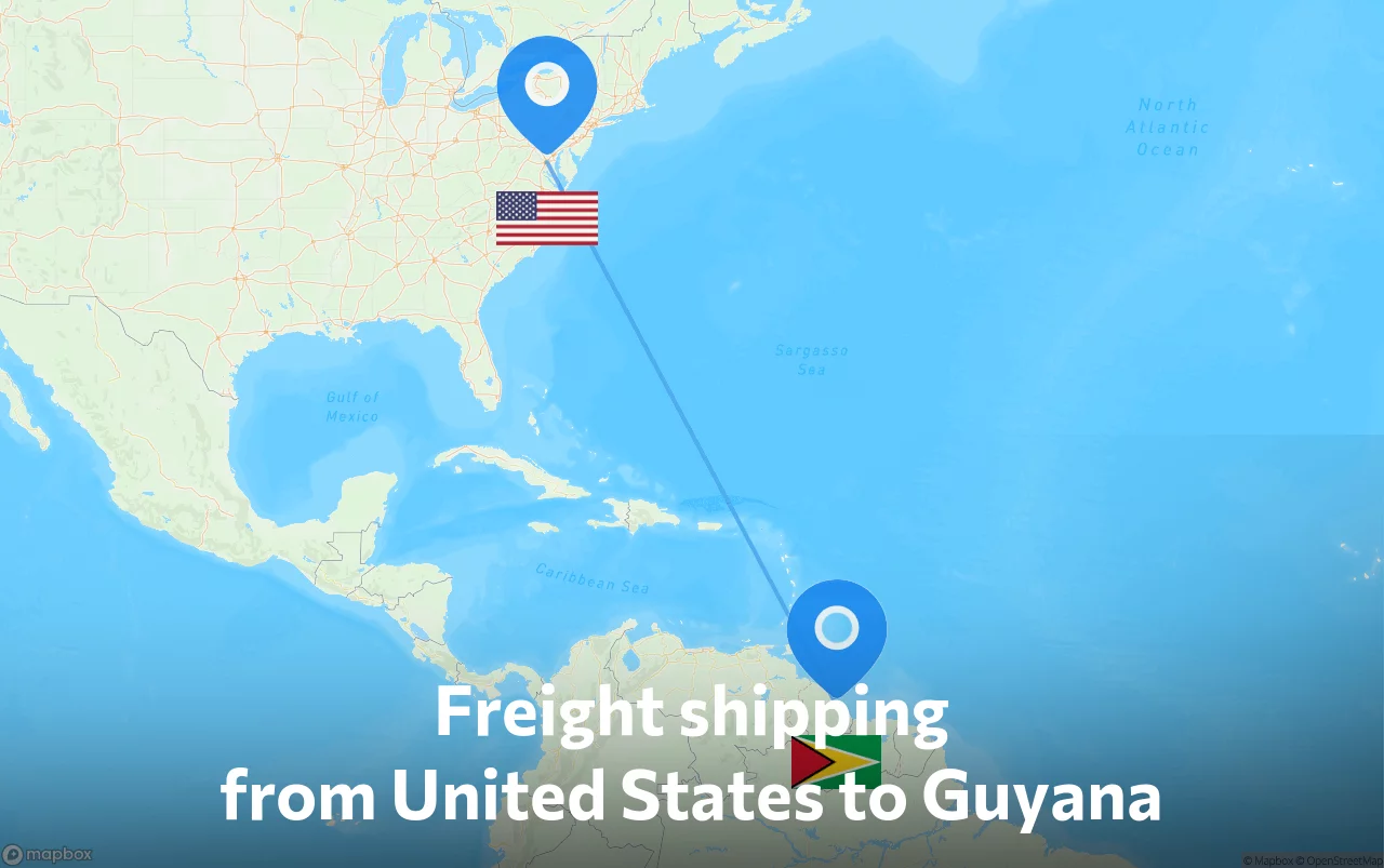 Shipping route from United States to Guyana