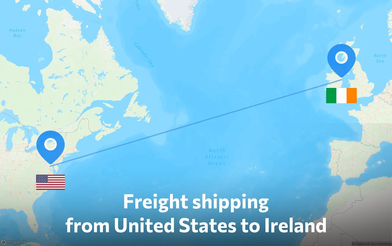 Shipping route from United States to Ireland