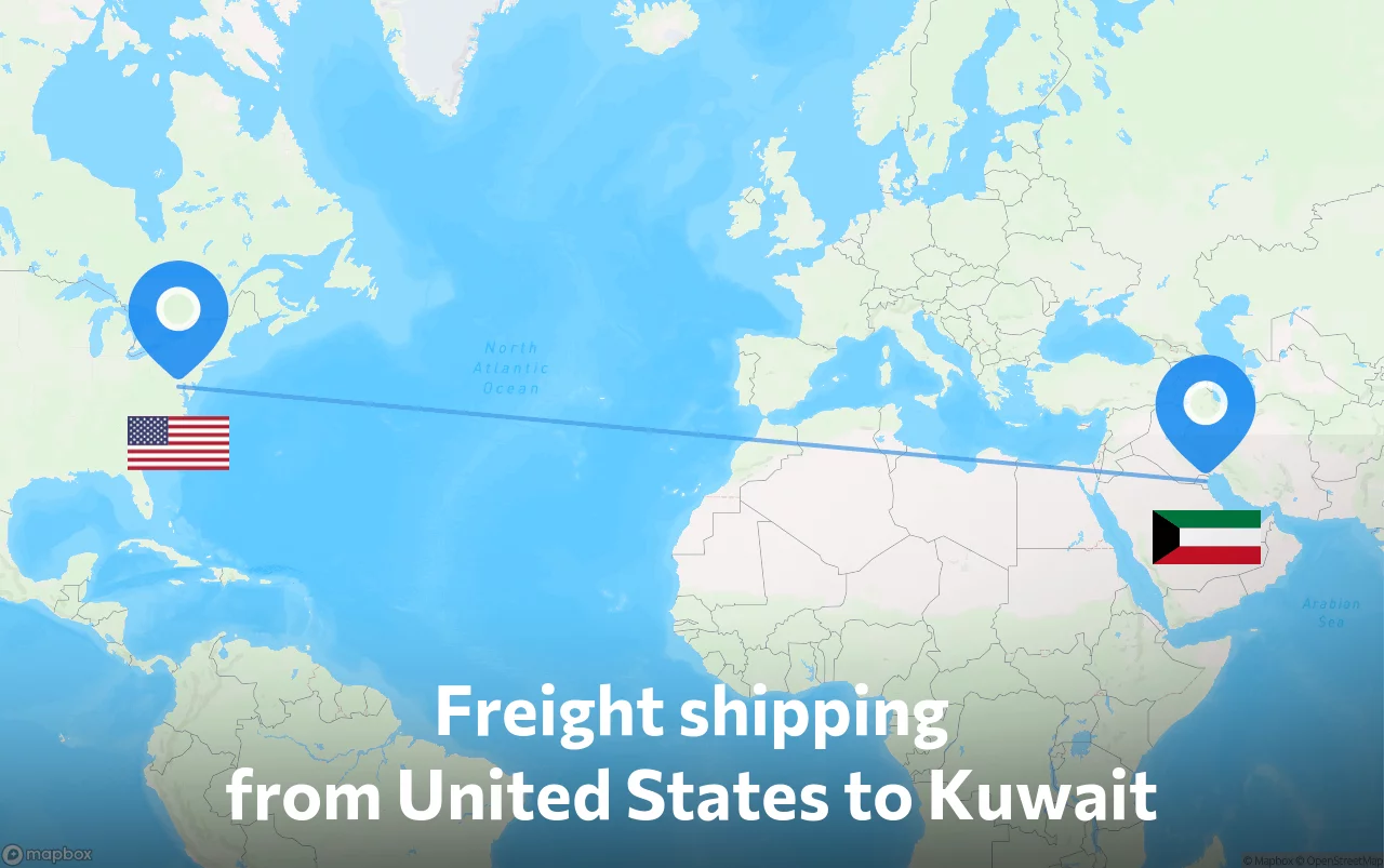 Shipping route from United States to Kuwait