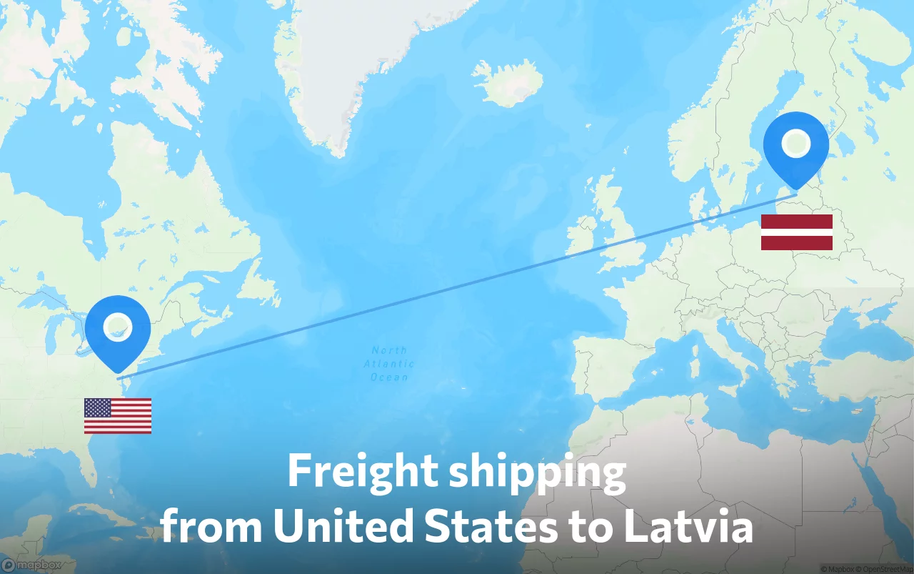 Shipping route from United States to Latvia