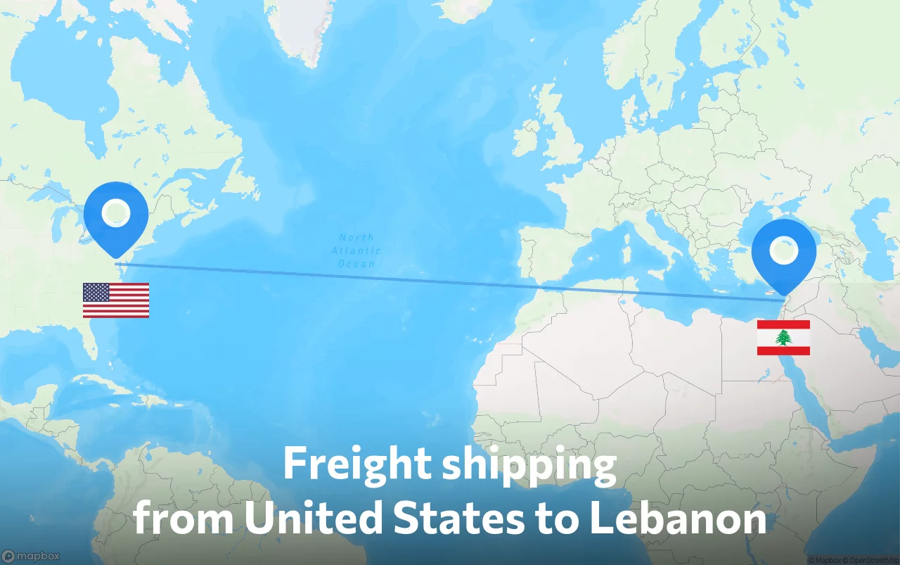 Shipping route from United States to Lebanon