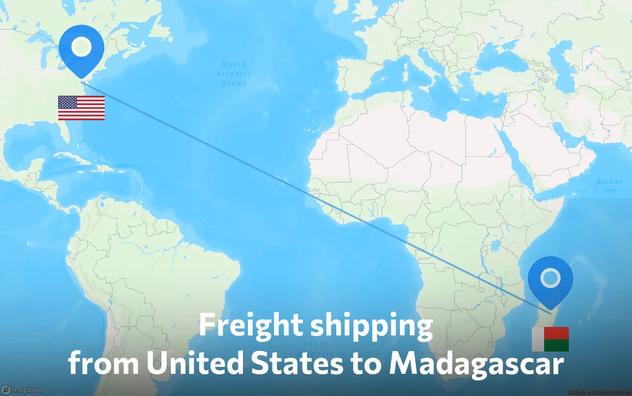 Shipping route from United States to Madagascar