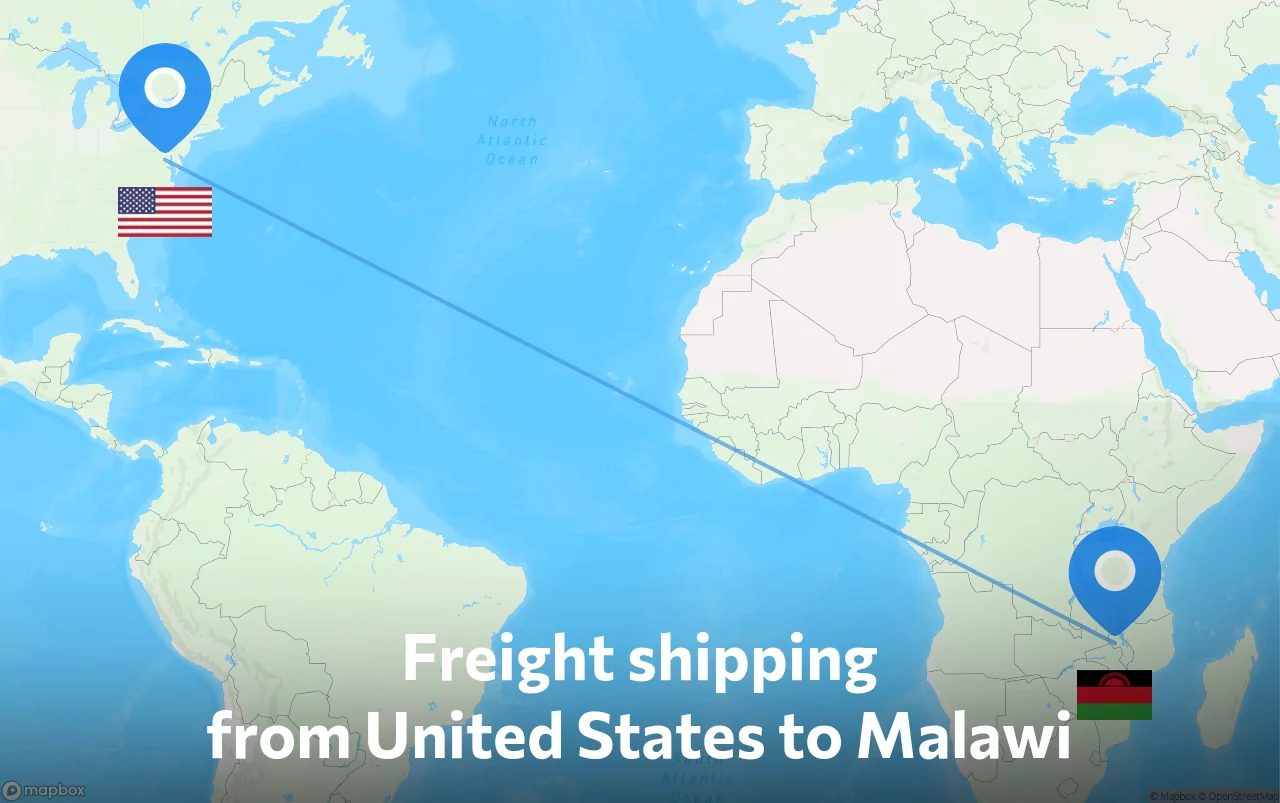 Shipping route from United States to Malawi