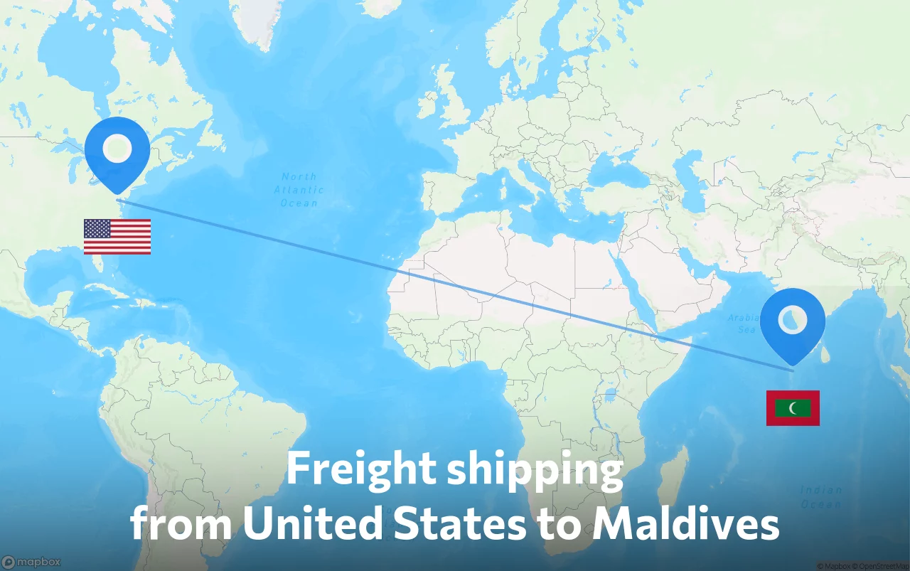 Shipping route from United States to Maldives