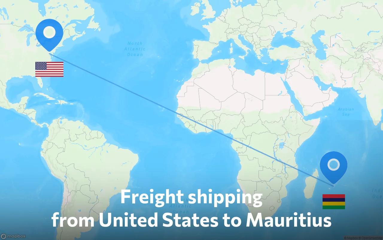 Shipping route from United States to Mauritius