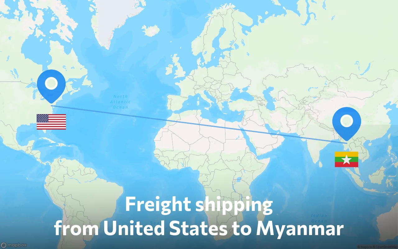 Shipping route from United States to Myanmar