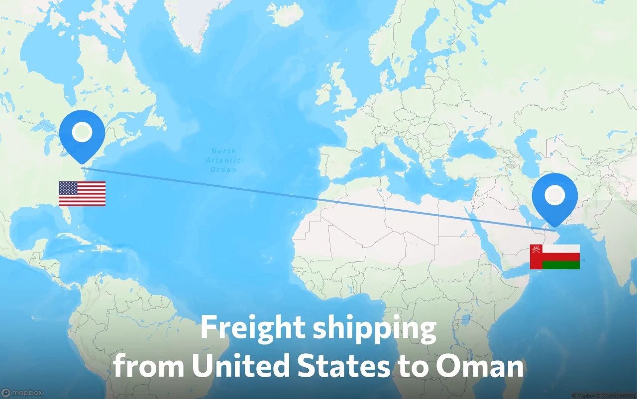 Shipping route from United States to Oman