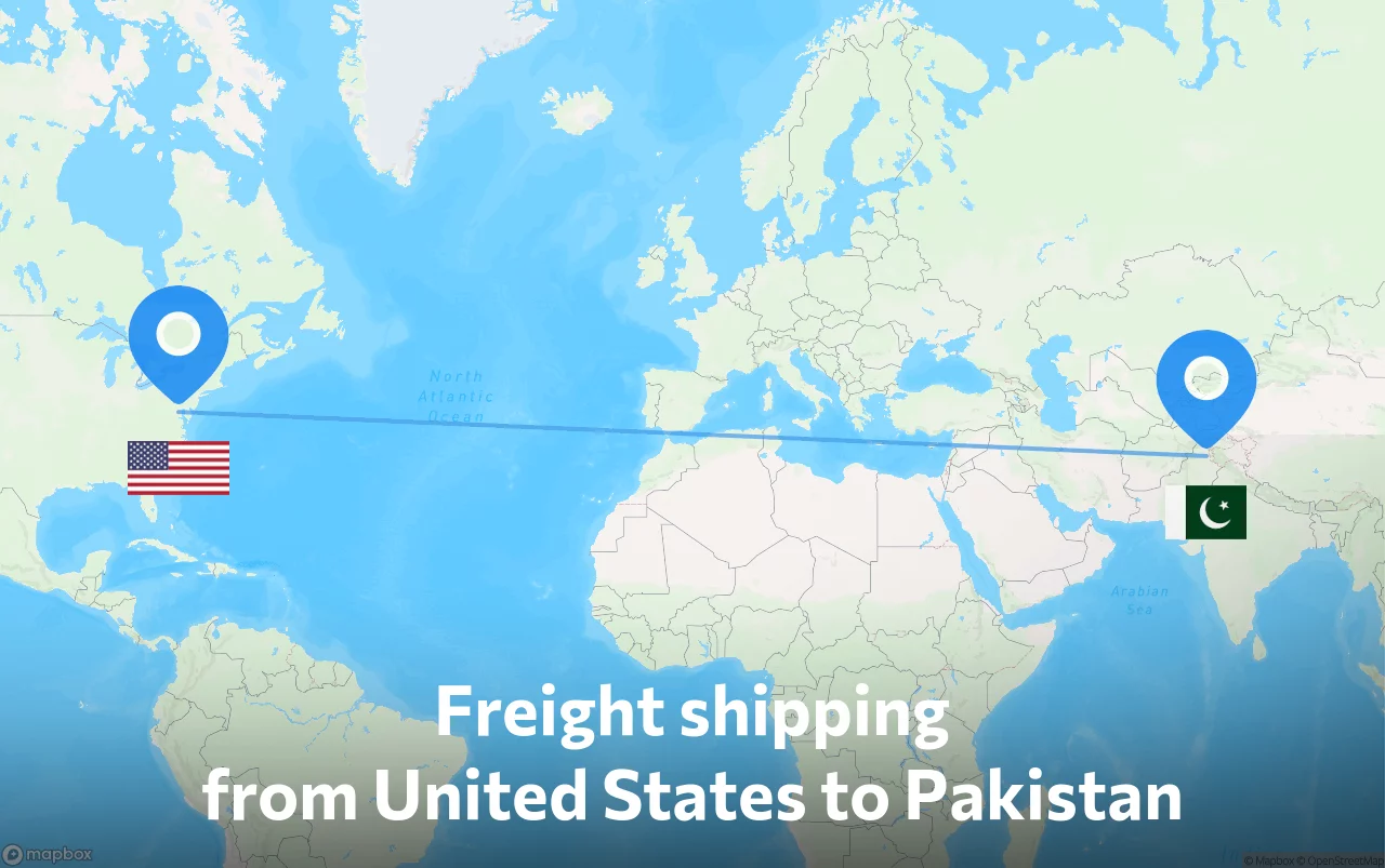 Shipping route from United States to Pakistan