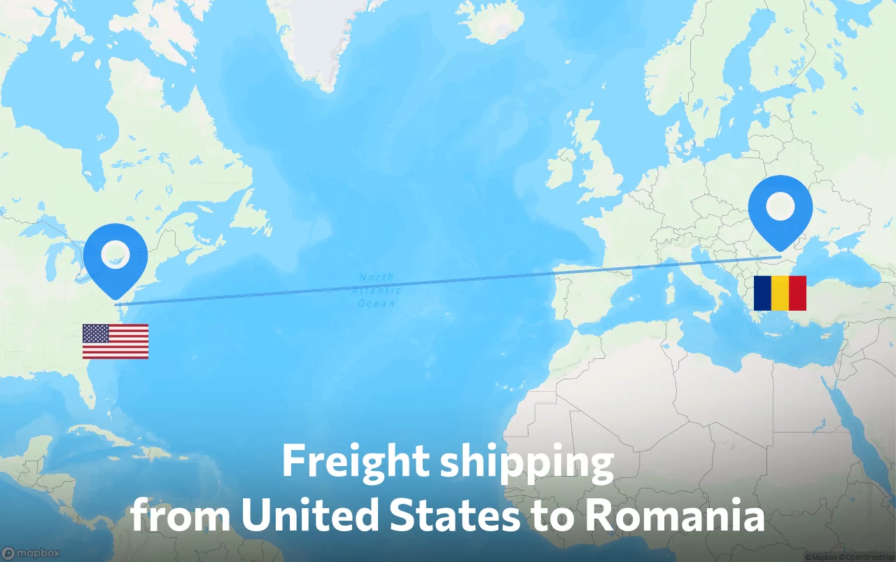Shipping route from United States to Romania