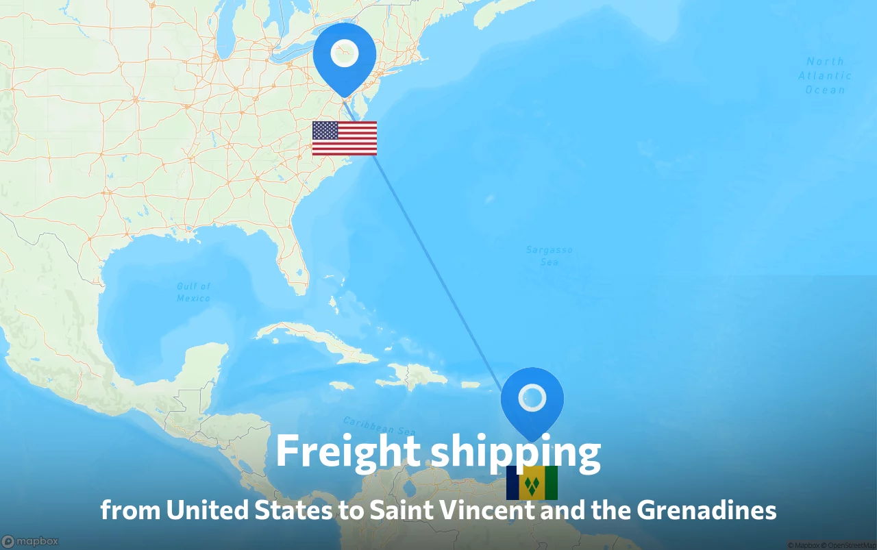 Shipping route from United States to Saint Vincent and the Grenadines