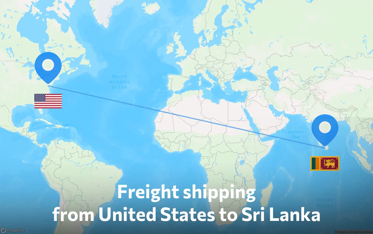 Shipping route from United States to Sri Lanka