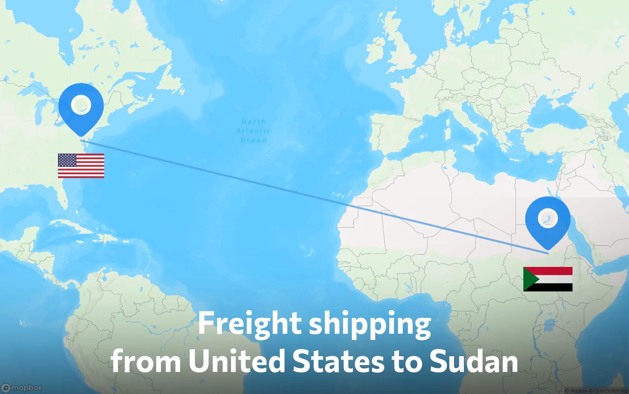 Shipping route from United States to Sudan