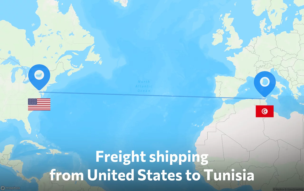 Shipping route from United States to Tunisia
