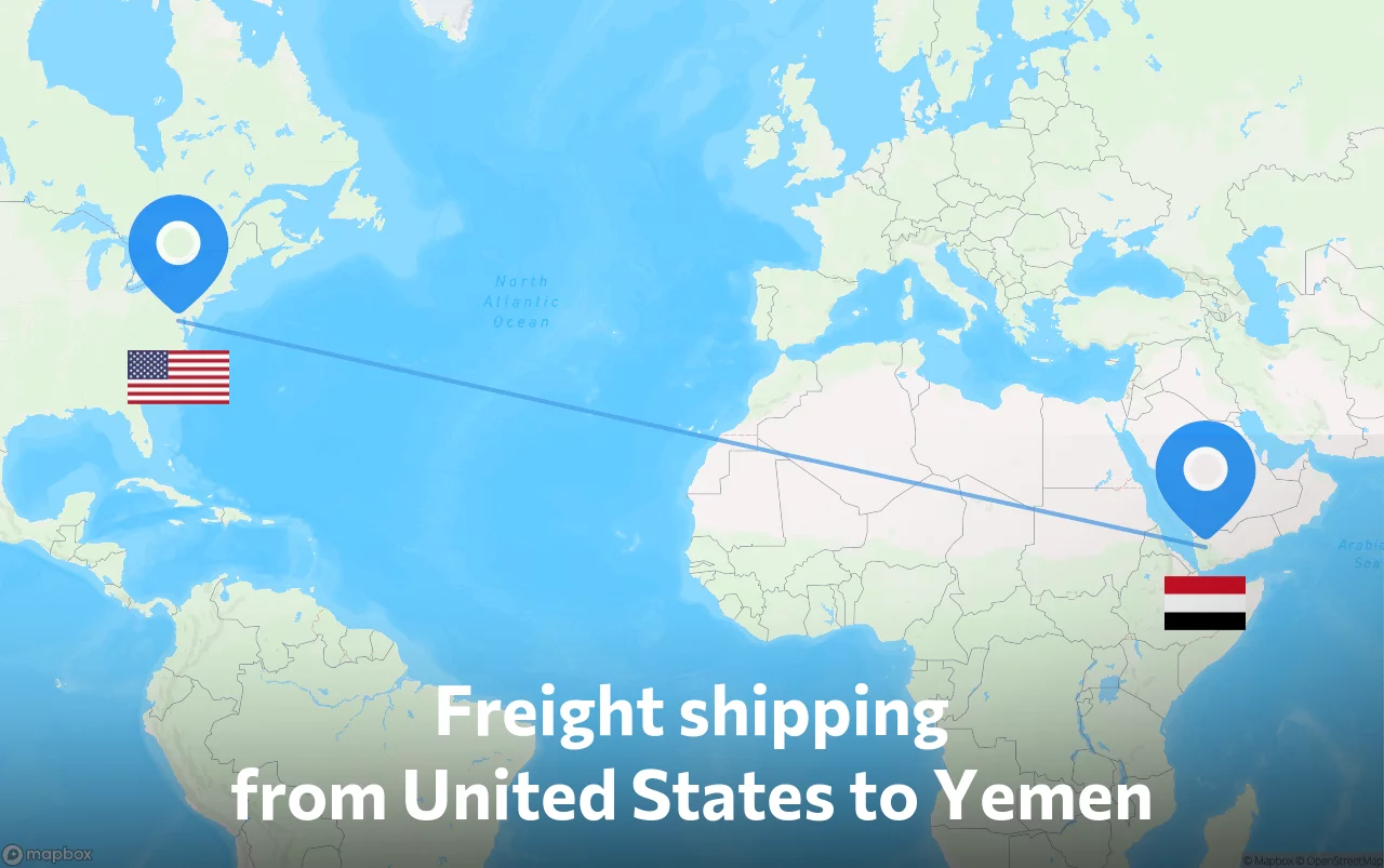Shipping route from United States to Yemen