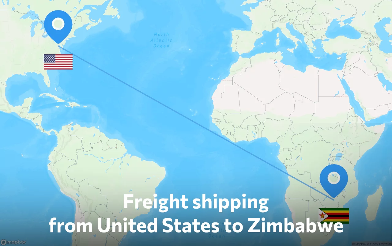 Shipping route from United States to Zimbabwe