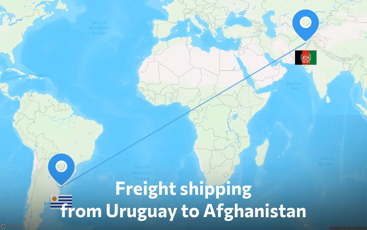 Shipping route from Uruguay to Afghanistan