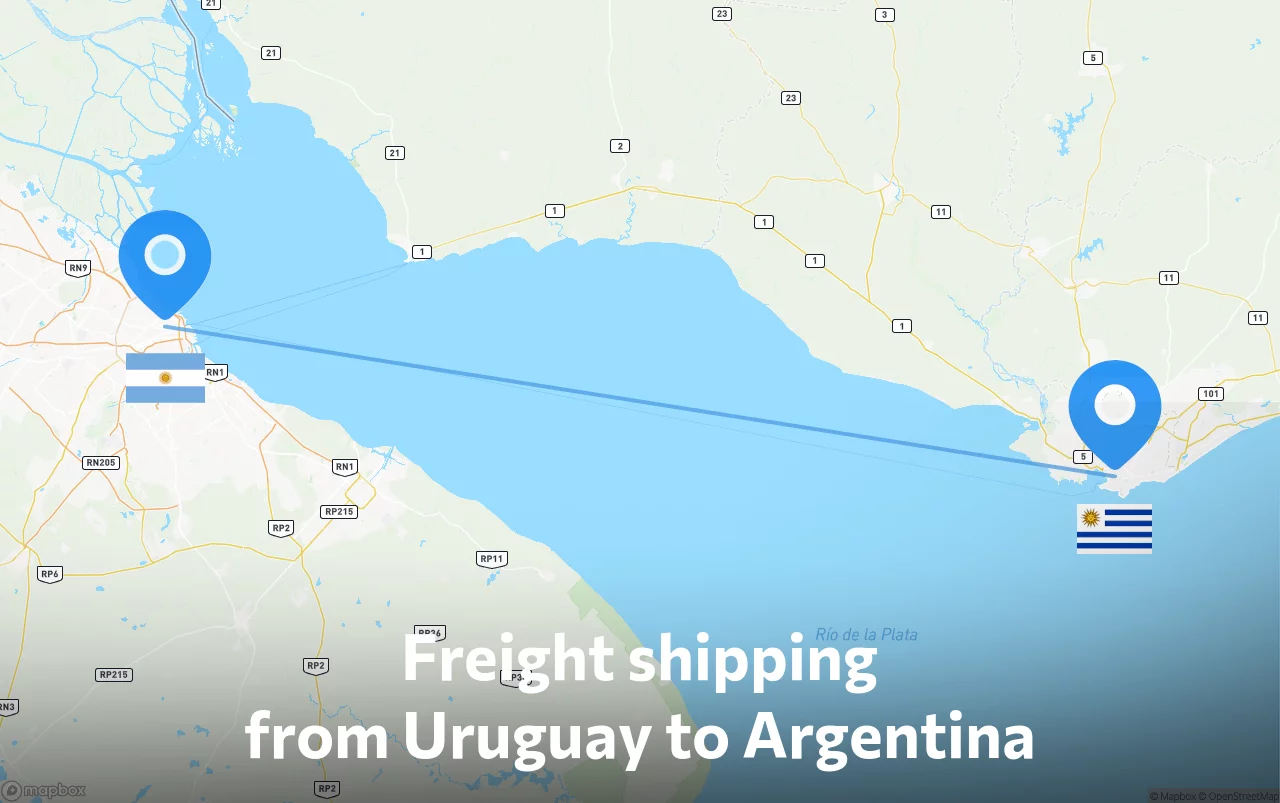 Shipping route from Uruguay to Argentina