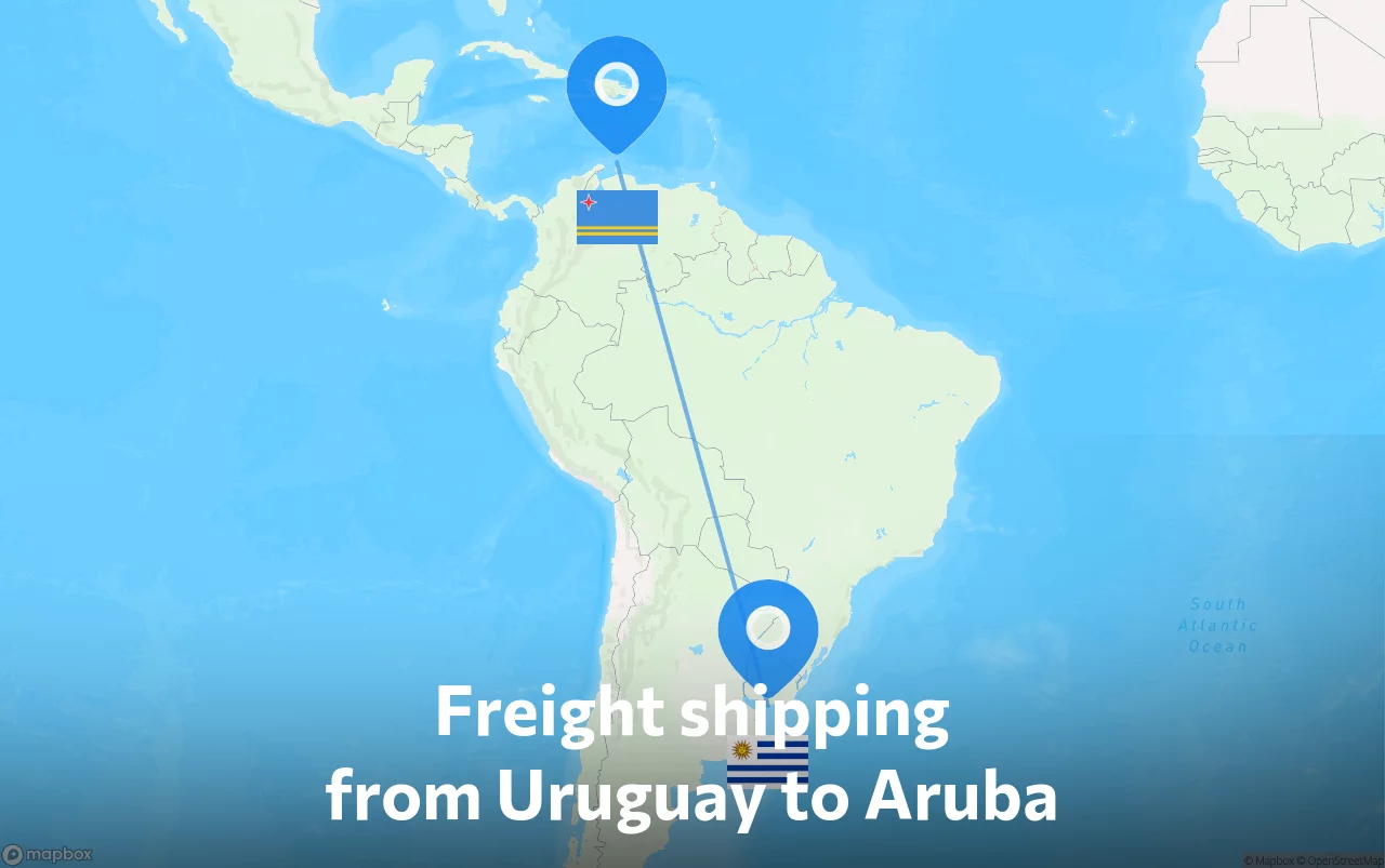 Shipping route from Uruguay to Aruba