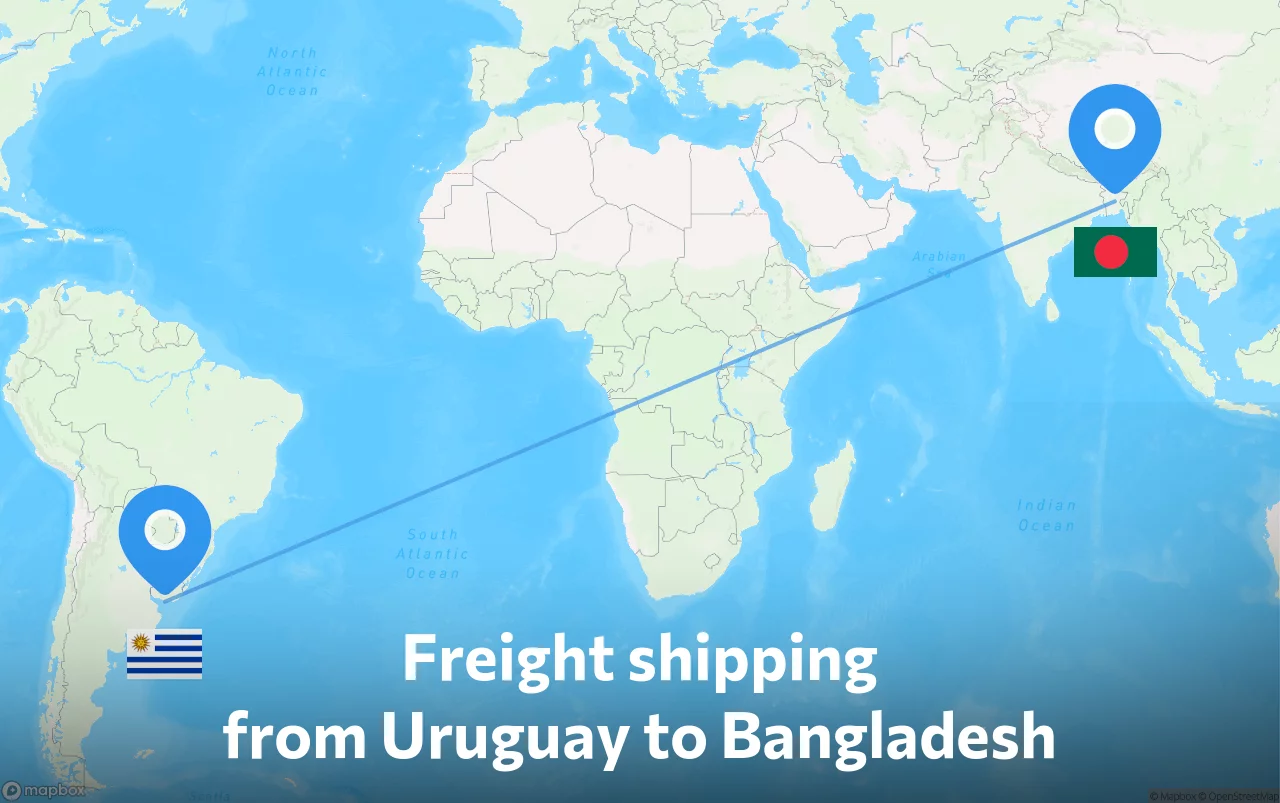 Shipping route from Uruguay to Bangladesh
