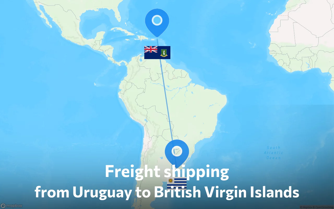 Shipping route from Uruguay to British Virgin Islands