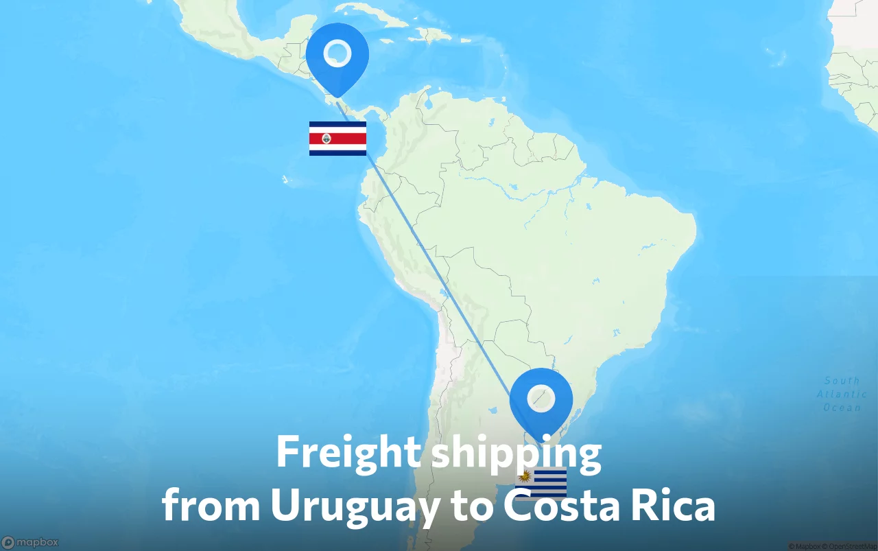 Shipping route from Uruguay to Costa Rica