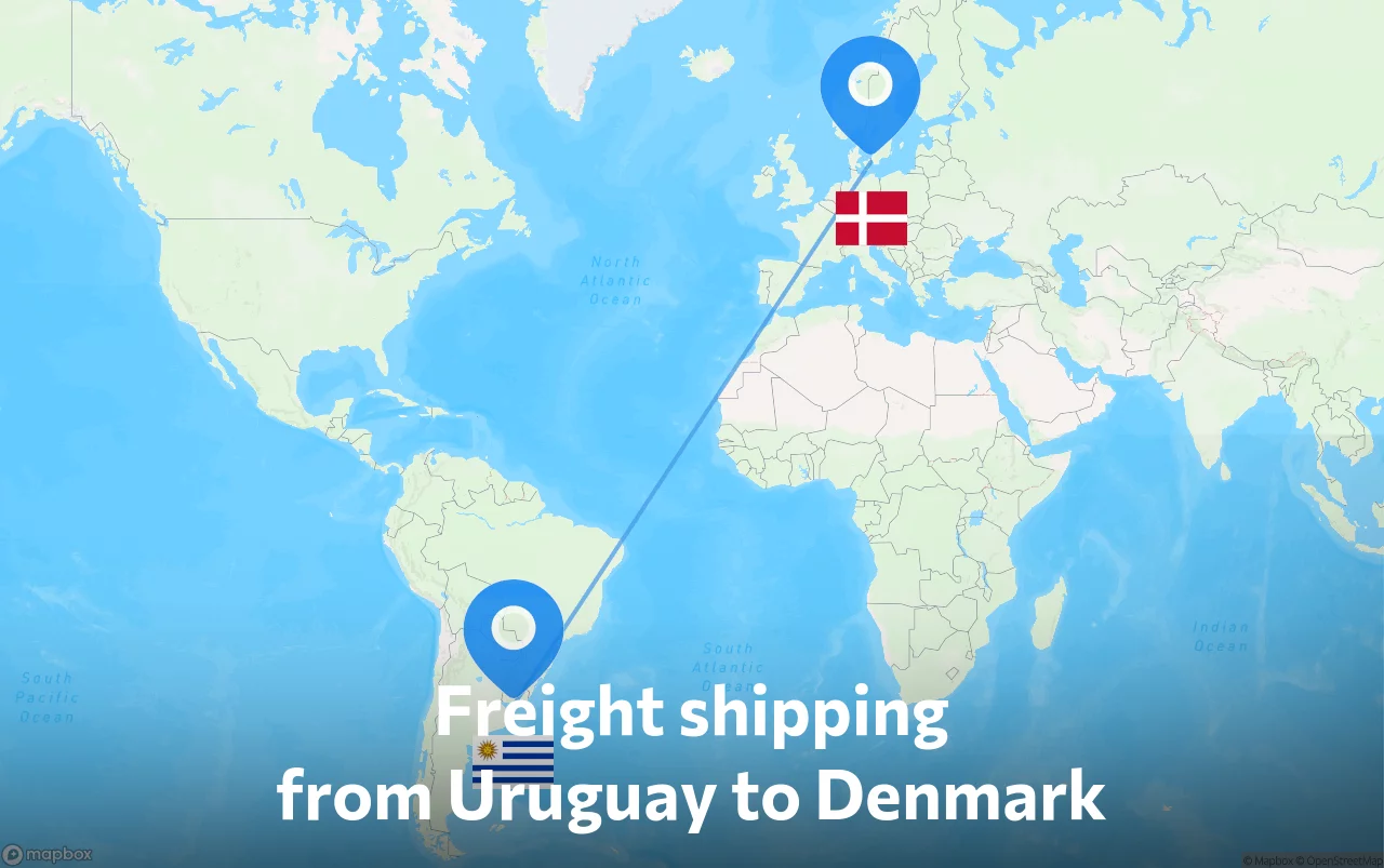 Shipping route from Uruguay to Denmark