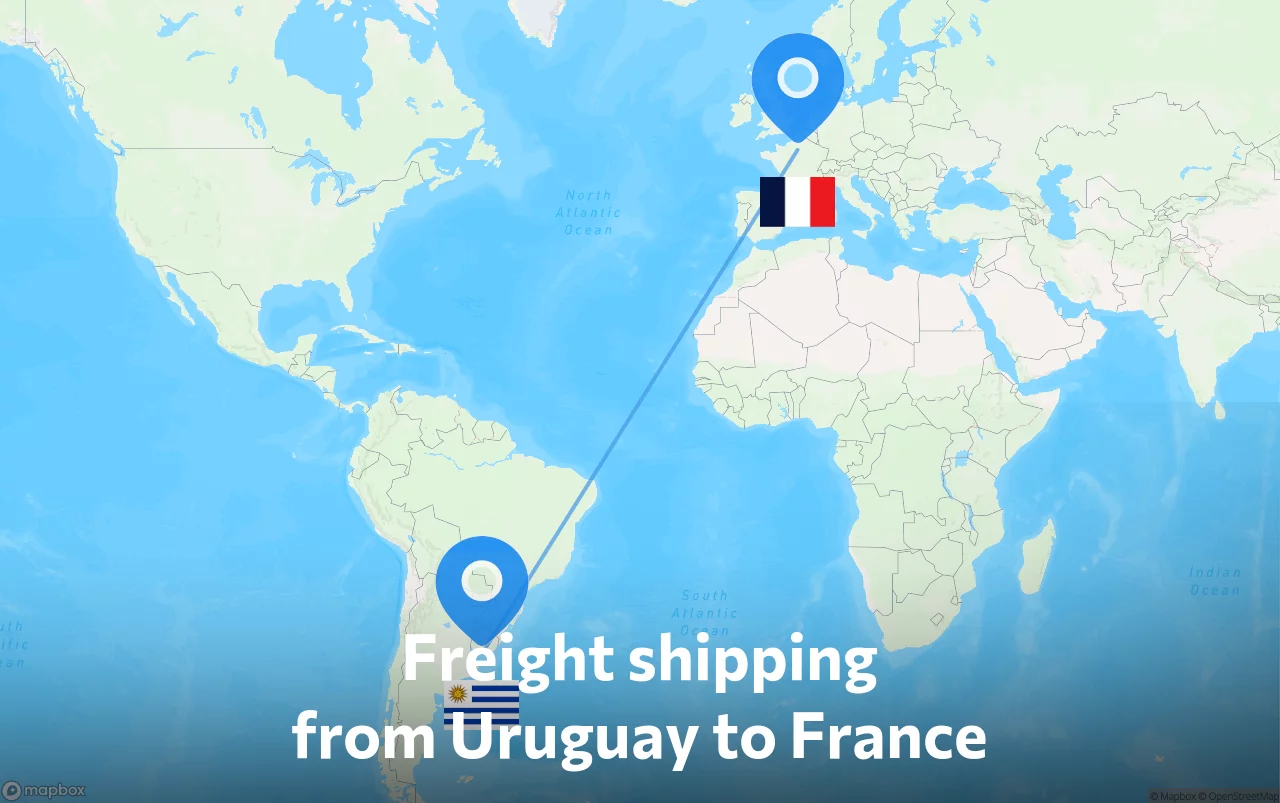 Shipping route from Uruguay to France