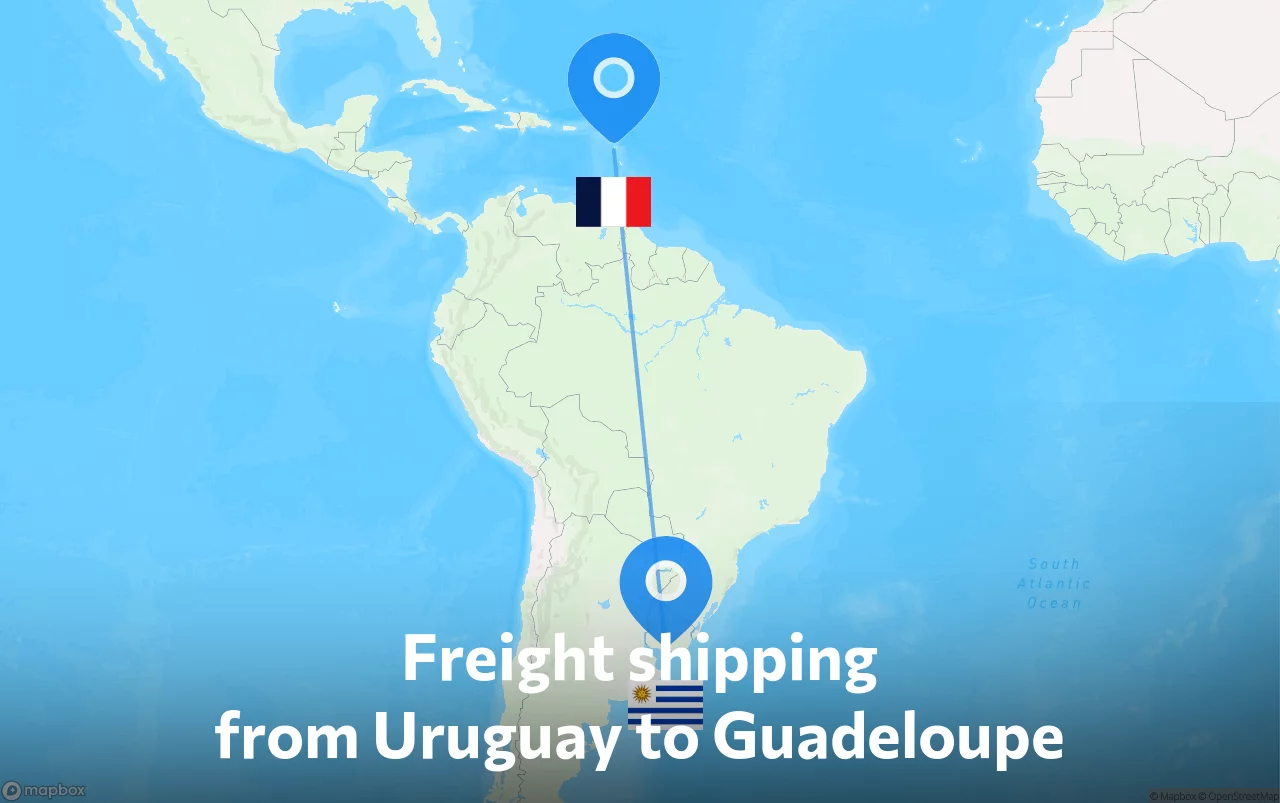 Shipping route from Uruguay to Guadeloupe