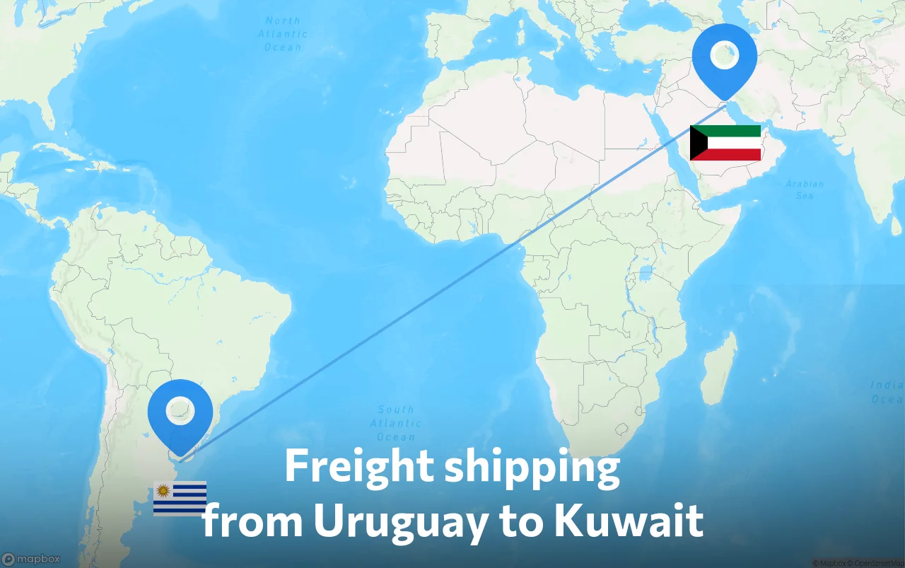 Shipping route from Uruguay to Kuwait