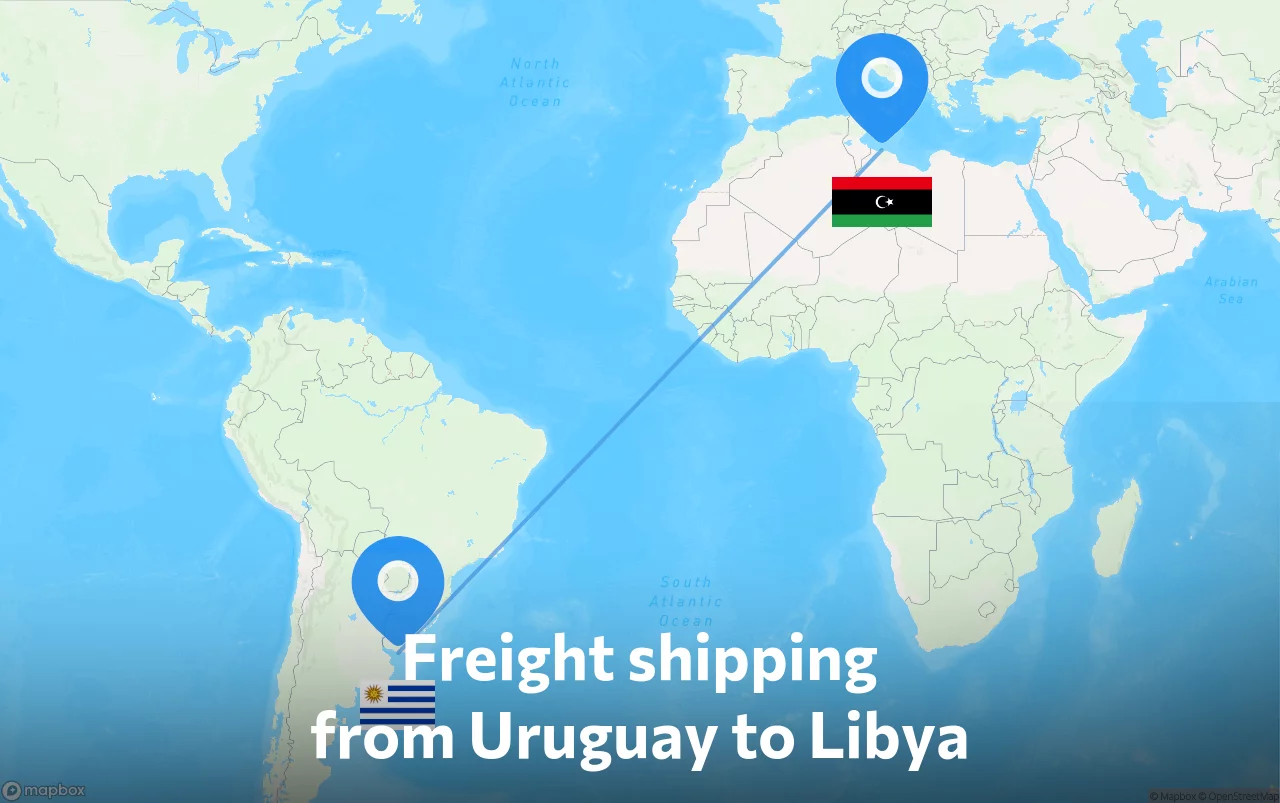 Shipping route from Uruguay to Libya