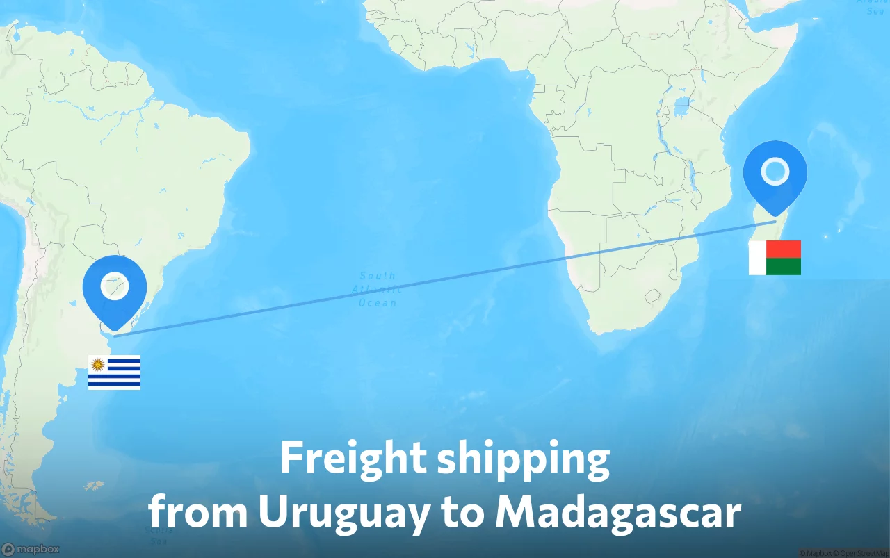 Shipping route from Uruguay to Madagascar