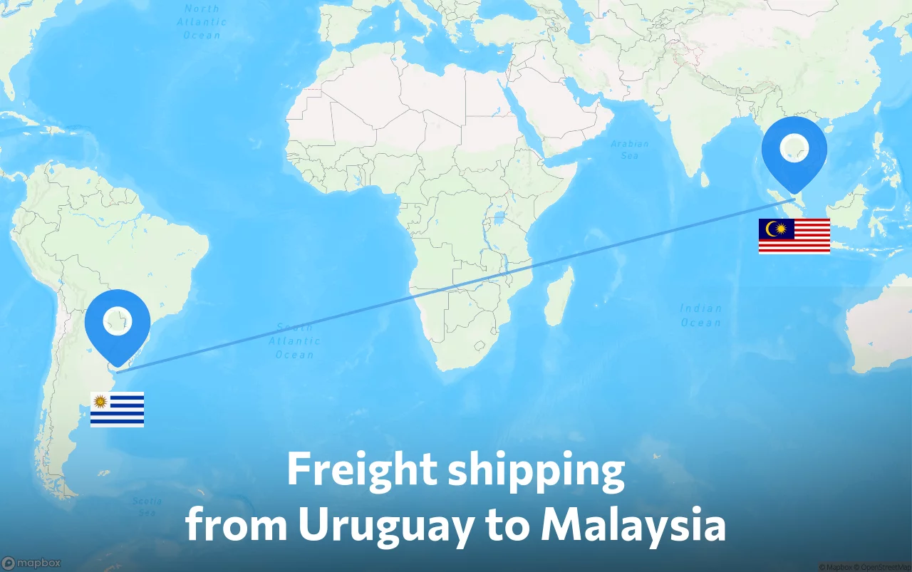 Shipping route from Uruguay to Malaysia