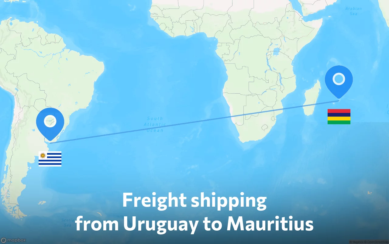 Shipping route from Uruguay to Mauritius