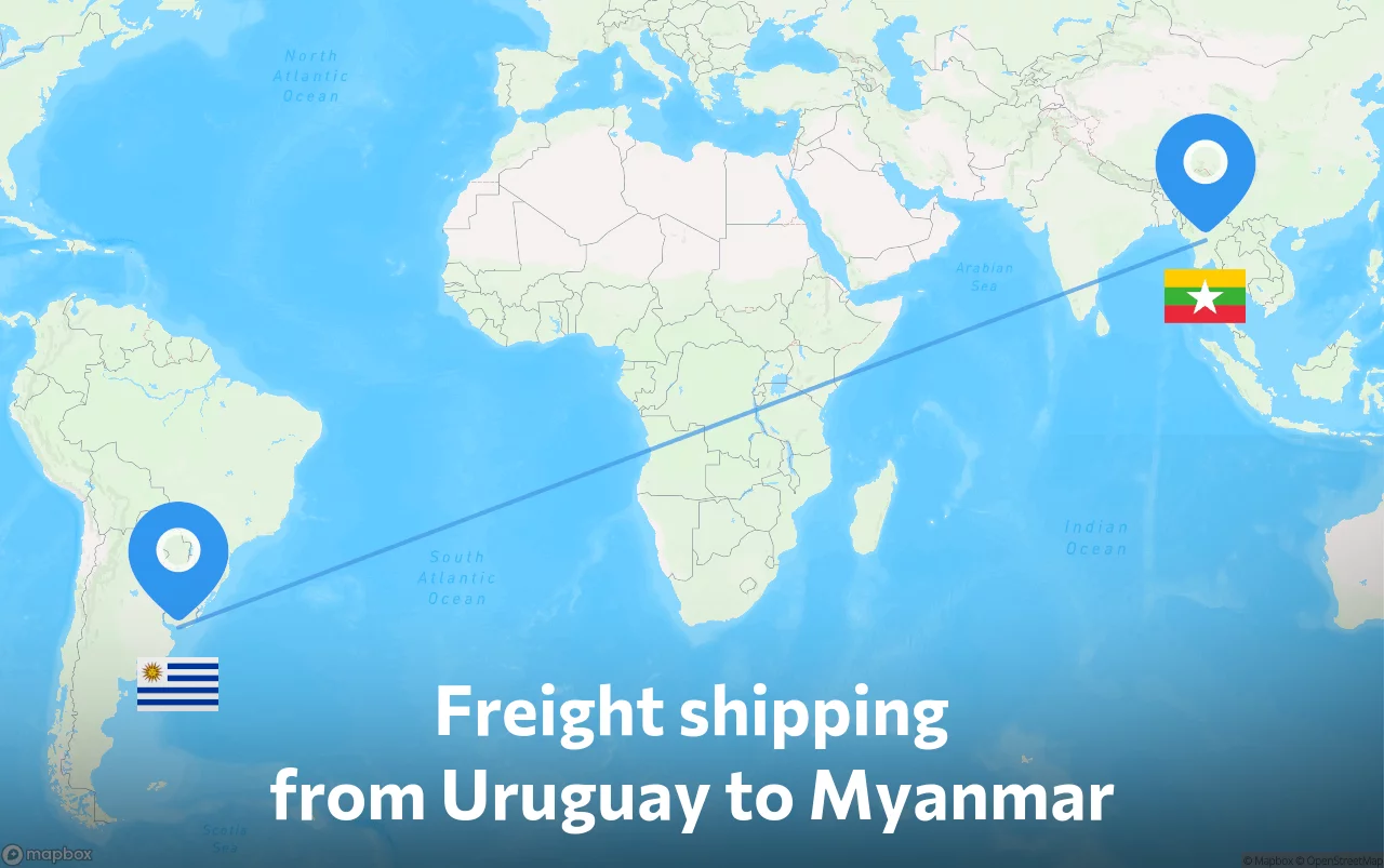 Shipping route from Uruguay to Myanmar