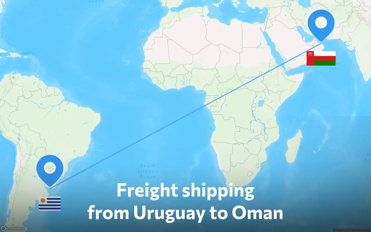 Shipping route from Uruguay to Oman