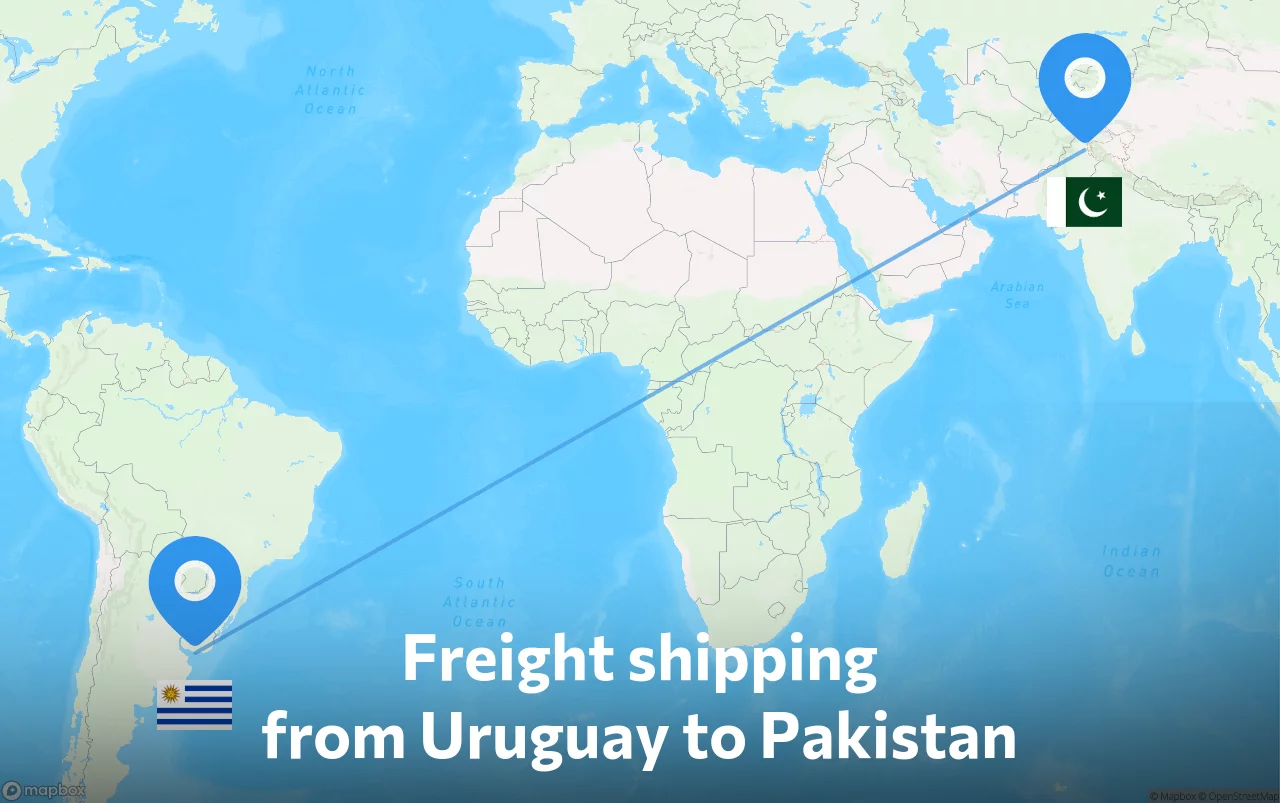 Shipping route from Uruguay to Pakistan