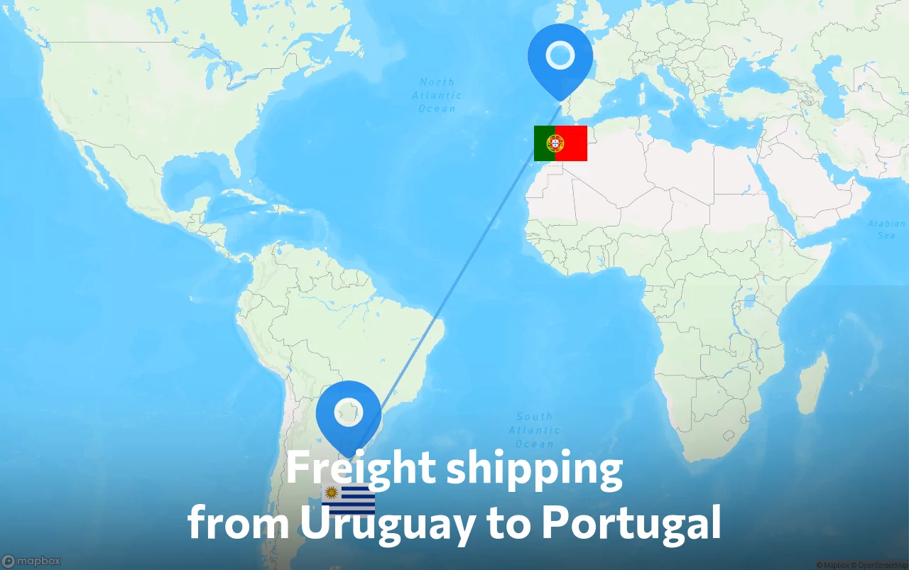 Shipping route from Uruguay to Portugal