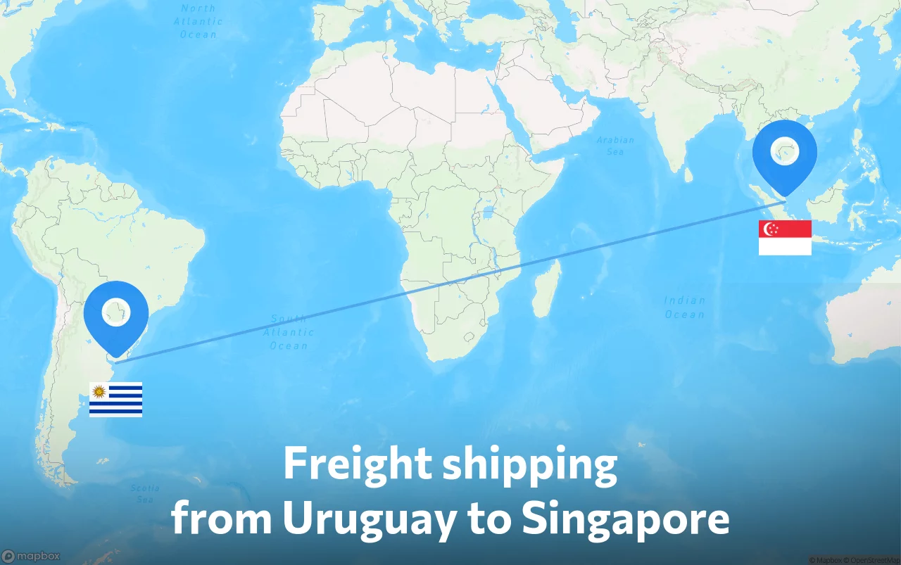Shipping route from Uruguay to Singapore