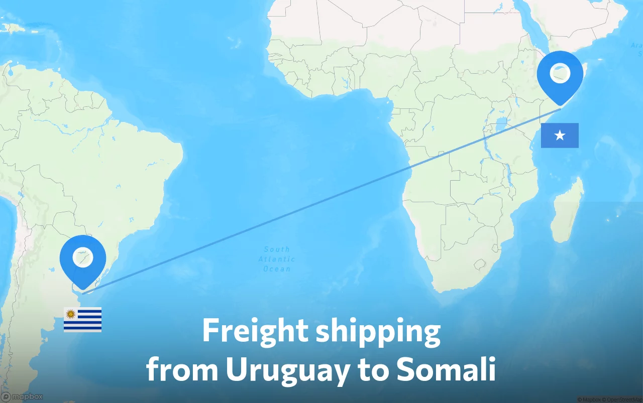 Shipping route from Uruguay to Somali